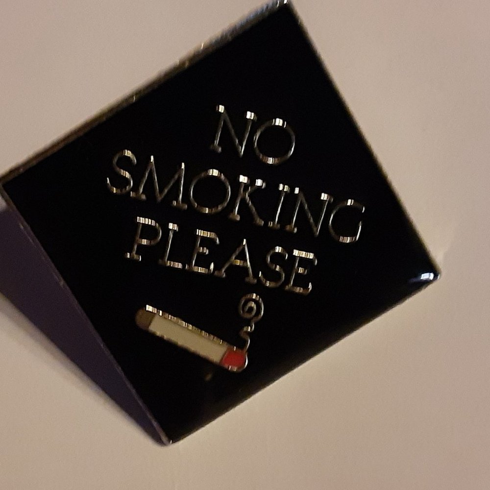 1" Square Enameled Pin No Smoking Please Black Gold White